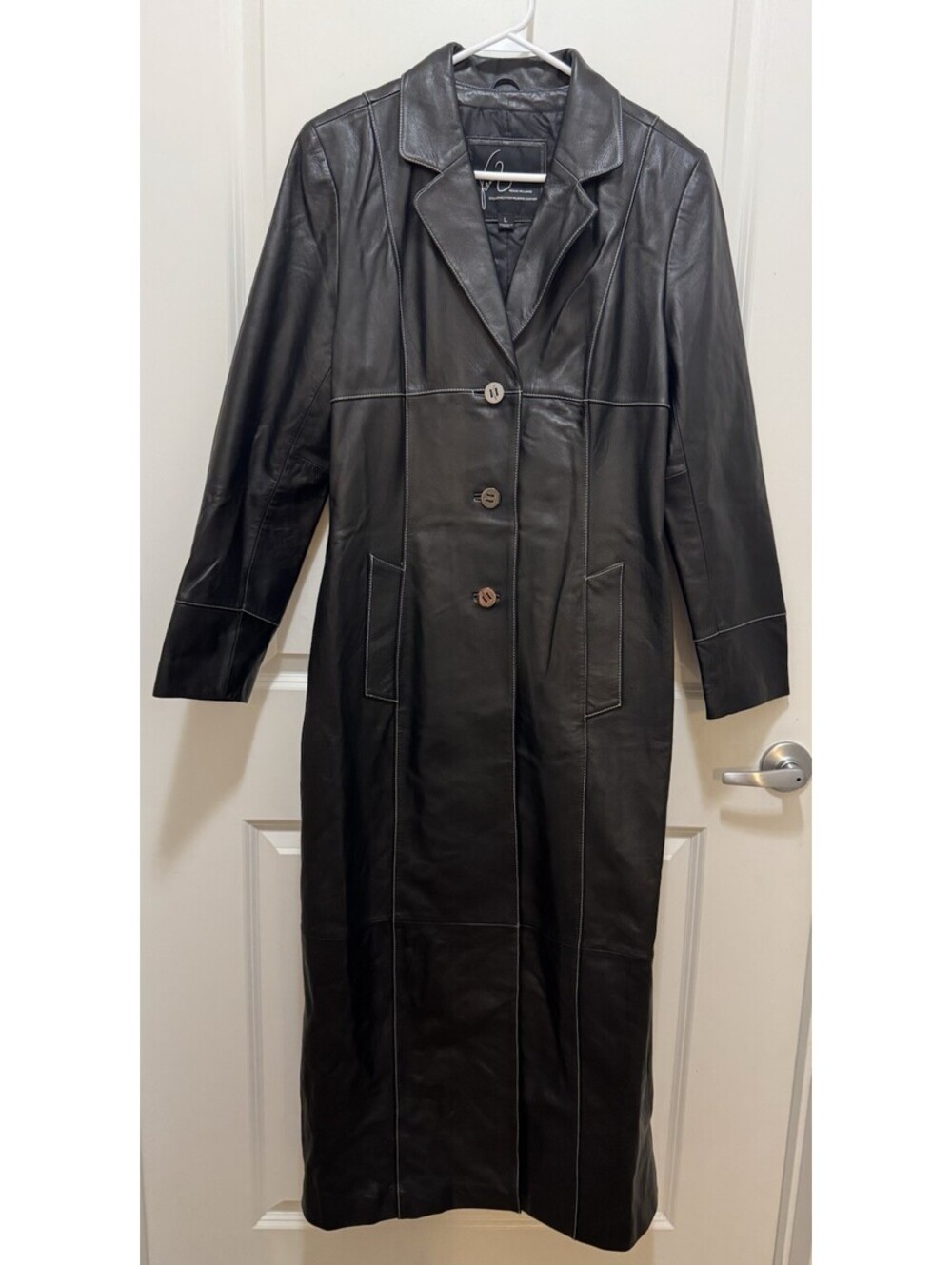 Venus Williams Wilsons Leather Black Maxi Coat Women L Y2K Vintage Duster
